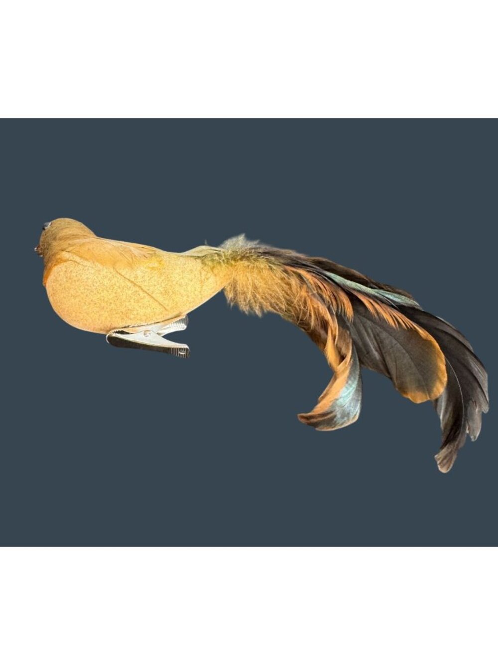 Vintage Clip On Bird Ornament Real Feathers Flocked Body Feather Tail Decor - Picture 3 of 7